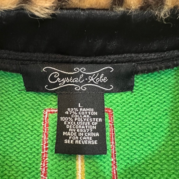 Crystal Kobe Green Cardigan with Santa and Leopard Trim - Picture 5 of 7